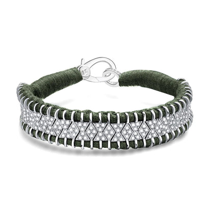 Diamond Khaki Green Thread Bracelet in Sterling Silver, 2.34cttw