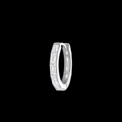 Invisible Set Baguette Diamond Eternity Clicker Hoop Earring in 18K White Gold, 0.33cttw
