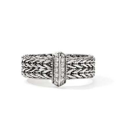 Diamond Icon Link Bar Band Ring in Sterling Silver, 0.16cttw