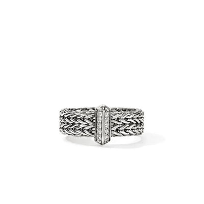 Icon Link Bar Ring, Sterling Silver, Diamonds, 6MM
