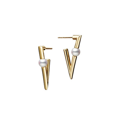 Cultured Akoya Pearl V Earrings in 18K Yellow Gold