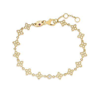 Principessa Diamond Flower Link Station Bracelet in 18K Yellow Gold
