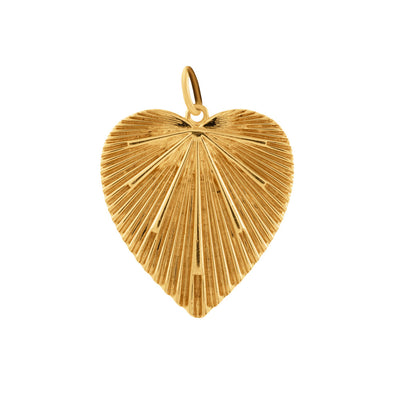 Ridged Sunburst Heart Pendant in 14K Yellow Gold