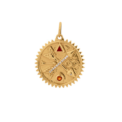Diamond and Citrine Compass Medallion Pendant in 14K Yellow Gold