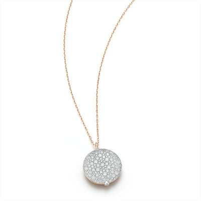 OC X WF Pavé Diamond Pebble Round Locket Pendant in 18K White & Rose Gold, 4.03 cttw