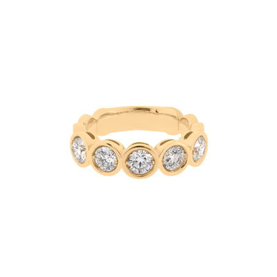 Five Round-Cut Diamond Bezel Ring in 14K Yellow Gold, 1.54 cttw