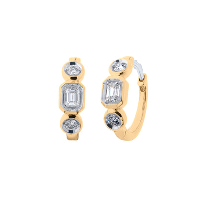 Emerald & Round-Cut Diamond Hoop Earrings in 14K Yellow Gold, 0.48cttw