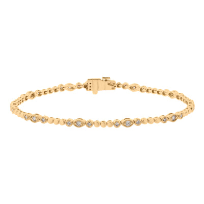 Alternating Bezel-Set Diamonds and Ball Bead Bracelet in 14K Yellow Gold, 0.66 cttw