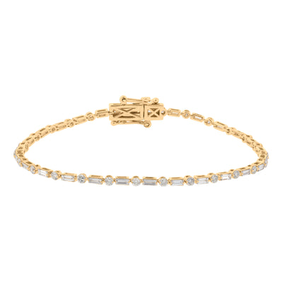 Alternating Baguette and Round-Cut Diamond Eternity Bracelet in 14K Yellow Gold, 2.54 cttw