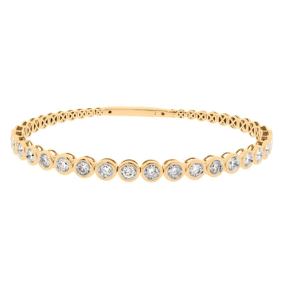 Round-Cut Diamond Bezel Flex Bangle Bracelet in 14K Yellow Gold, 2.45 cttw
