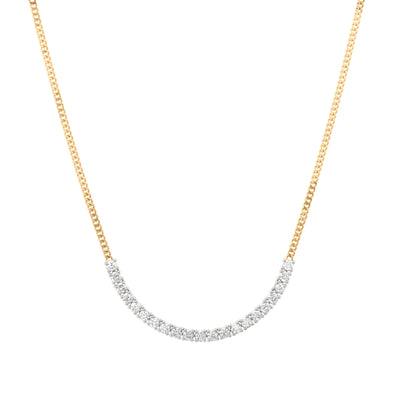 Curb Chain with Diamond Section Necklace in 14K Yellow Gold, 2.08 cttw