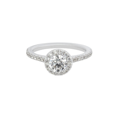 Pavé-Set Diamond Halo Engagement Ring in 14K White Gold, 1.30cttw