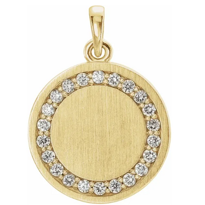 Diamond Engravable Circle Charm Pendant in 14K Yellow Gold, 0.20cttw