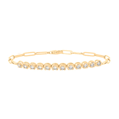 Diamond Bezel Paperclip Chain Bracelet in 14K Yellow Gold, 1.45 cttw