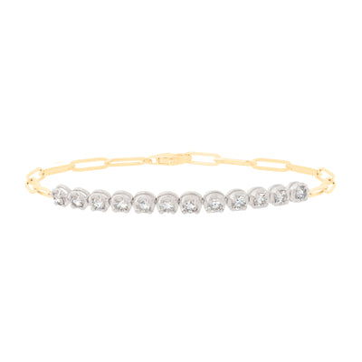 Diamond White Gold Bezel Paperclip Chain Bracelet in 14K Yellow Gold, 1.40 cttw