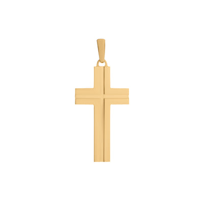 Polished Grooved  Cross Pendant in 14K Yellow Gold