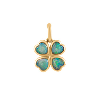 Opal Four Heart Leaf Clover Charm Pendant in 14K Yellow Gold, 1.05cttw