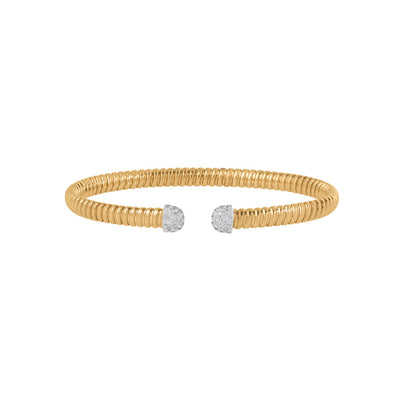 Diamond Ribbed Cuff Bracelet in 14K White & Yellow Gold, 0.41cttw
