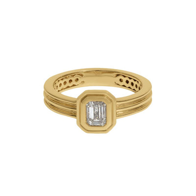 Bezel-Set Emerald-Cut Diamond Ring in 14K Yellow Gold, 0.50cttw
