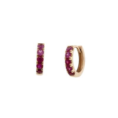 Dark Pink Sapphire Huggie Earrings in 14K Yellow Gold, 0.55cttw