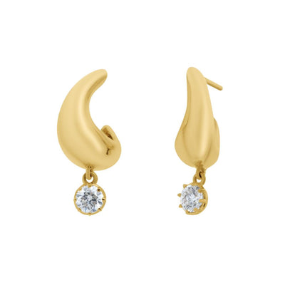 Huggie Diamond Drop Earrings in 14K Yellow Gold