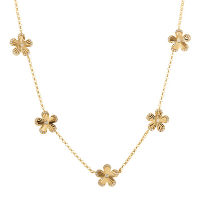 Diamond Fluted Flower Multi-Station Necklace in 14K Yellow Gold, 0.28cttw