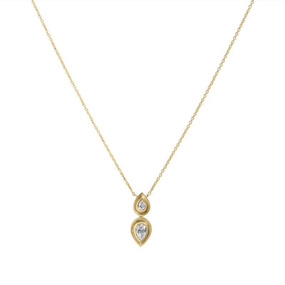 Bezel-Set Double Pear Necklace in 14K Yellow Gold