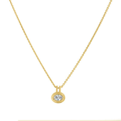 Bezel-Set Oval Diamond Solitaire Necklace in 14K Yellow Gold, 0.50ct