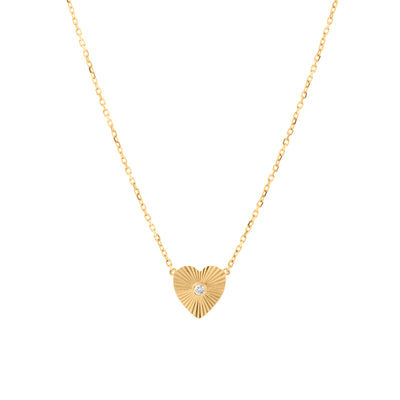 Diamond Fluted Heart Necklace in 14K Yellow Gold