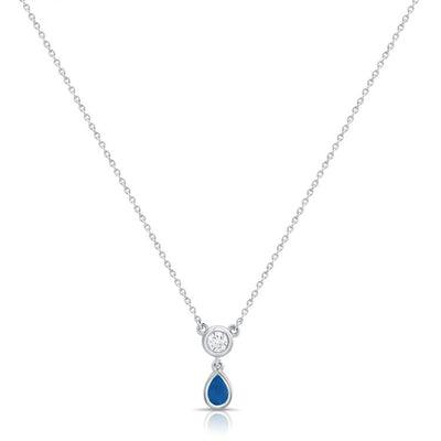 Pear-Cut Blue Sapphire and Round Diamond Necklace in 14K White Gold, 0.43cttw