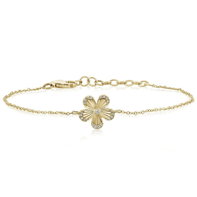 Diamond Fluted Flower Bracelet in 14K Yellow Gold