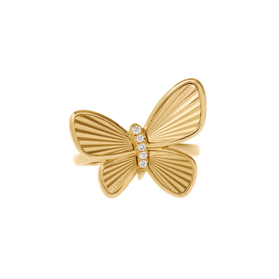 Diamond Fluted Butterfly Ring in 14K Yellow Gold