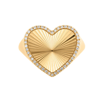 Diamond-Lined Fluted Heart Ring in 14K Yellow Gold, 0.12cttw