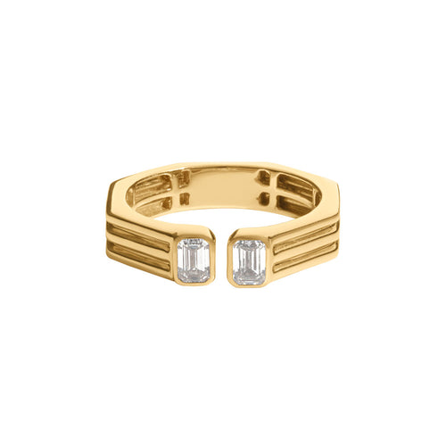 Emerald-Cut Diamond Geometric-Sided Open Ring in 14K Yellow Gold, 0.44cttw