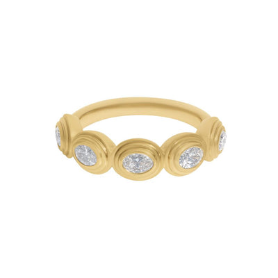 Bezel-Set Oval Diamond Five-Stone Ripple Ring in 14K Yellow Gold, 0.69cttw