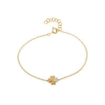 Diamond Four-Leaf Clover Luck Charm Bracelet in 14K Yellow Gold