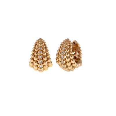Bezel-Set Diamond Beaded Dome Huggie Earrings in 14K Yellow Gold