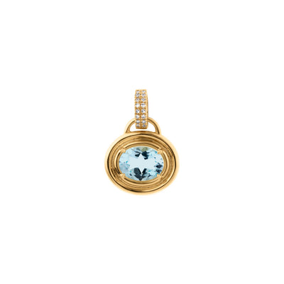 Diamond and Blue Topaz Oval Pendant by 14K Yellow Gold, 2.03cttw