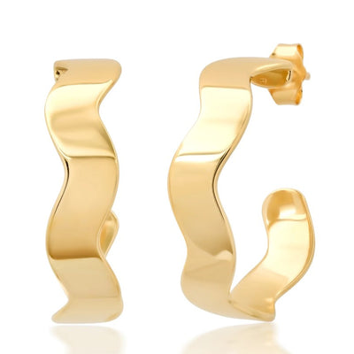 Wavy Hoop Earrings in 14K Yellow Gold