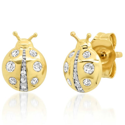 Diamond Ladybug Stud Earrings in 14K Yellow Gold