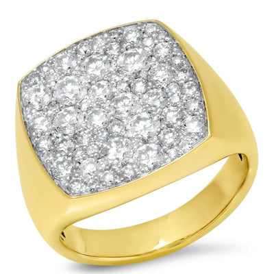 Pavé Diamond Cushion Signet Ring in 14K Yellow Gold, 1.68cttw