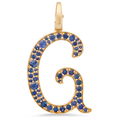 Blue Sapphire Initial "G" Pendant in 14K Yellow Gold