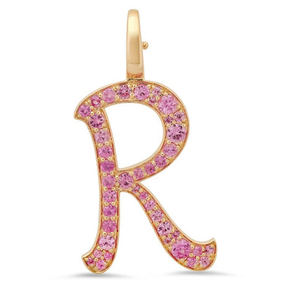 Pink Sapphire Initial "R" Pendant in 14K Yellow Gold