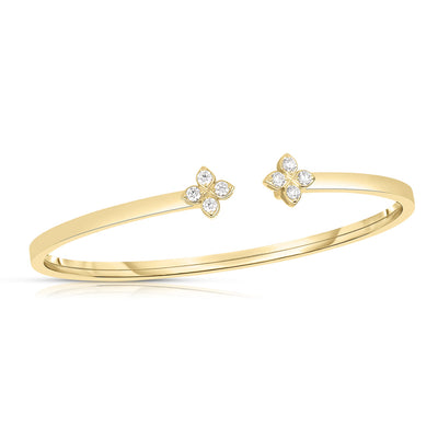 Love in Verona Diamond Flowers Cuff Bangle Bracelet in18K Yellow Gold
