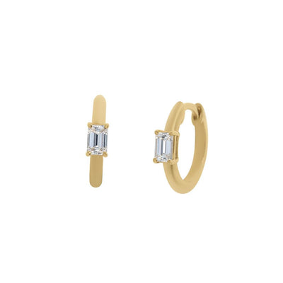 Diamond Emerald-Cut Huggie Hoop Earring in 14K Yellow Gold