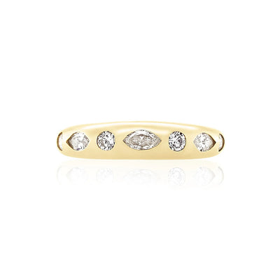 Nomad Marquise and Round Cut Diamond Ring in 14K Yellow Gold, 0.65cttw