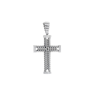 Medium Harringbone Pattern Cross Pendant in 14K White Gold