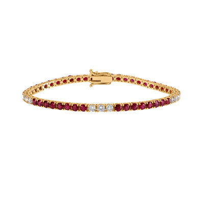 Ruby and Diamond Eternity Bracelet in 14K Yellow Gold, 7.52cttw