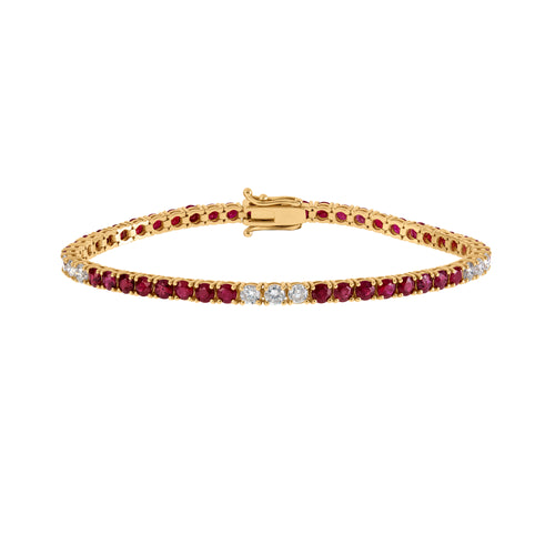 Ruby and Diamond Eternity Bracelet in 14K Yellow Gold, 7.52cttw
