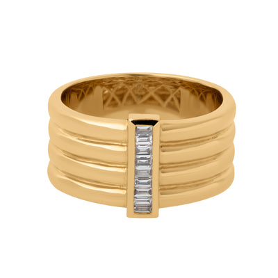 Baguette-Cut Diamond Thick Ridged Ring in 14K Yellow Gold, 0.17cttw